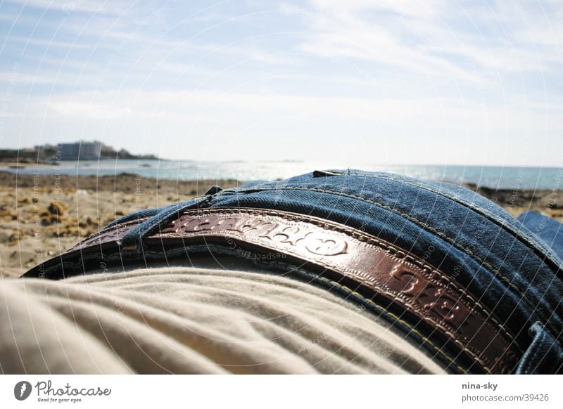 jeans beach Beach Ocean Clouds Vacation & Travel Belt Europe Sky Sun Jeans Blue Lie