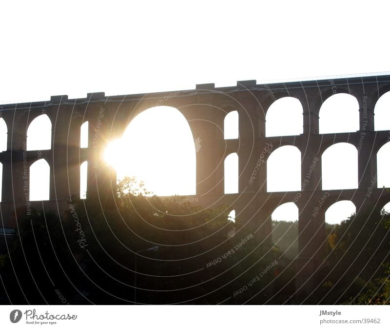 Göltzschtal Bridge Sunset Back-light Railway bridge Europe Architecture