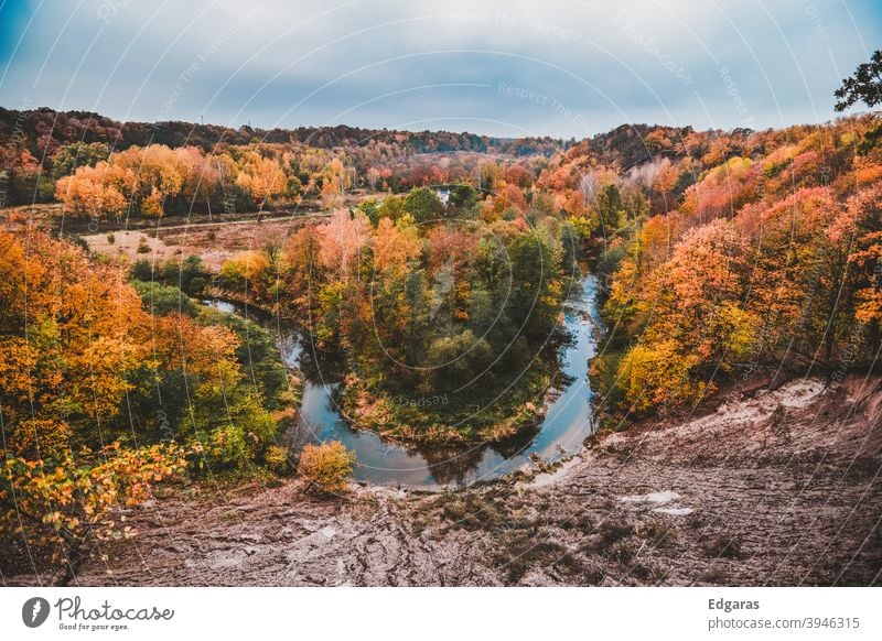 Panoramic view of autumn colors and a river Autumn fall Autumnal colours Autumn leaves Exterior shot Autumnal weather Early fall Autumnal landscape Leaf