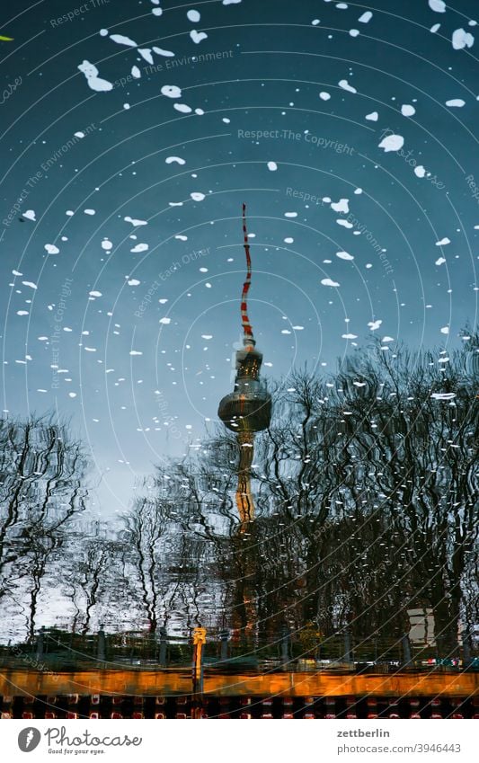 Berlin television tower as a reflection in the Spree river alex Alexanderplatz city Germany Television tower radio-and-ukw tower Capital city downtown Deserted