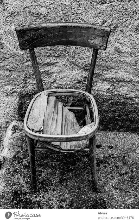 wooden chair old abandoned broken background building interior furniture architecture down nobody empty room object vintage crack leg damaged concept bankrupt