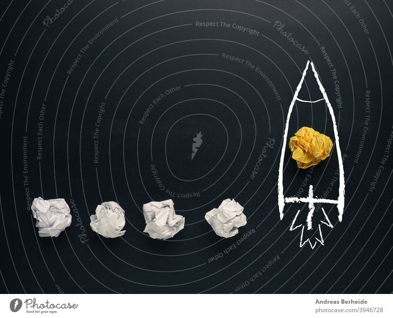 Launching rocket , creativity concept or new ideas metaphor ambition background ball begin blackboard blue brainstorming business chalkboard creative