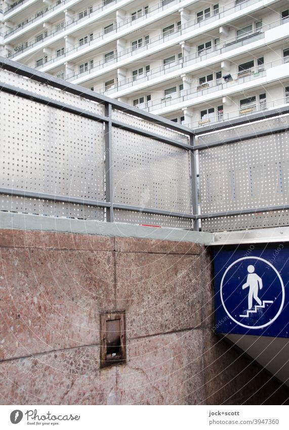 Underpass for pedestrians in the middle of Berlin GDR Stairs Facade Pedestrian Signage Pictogram Authentic Retro Arrangement Downtown Style Illustration