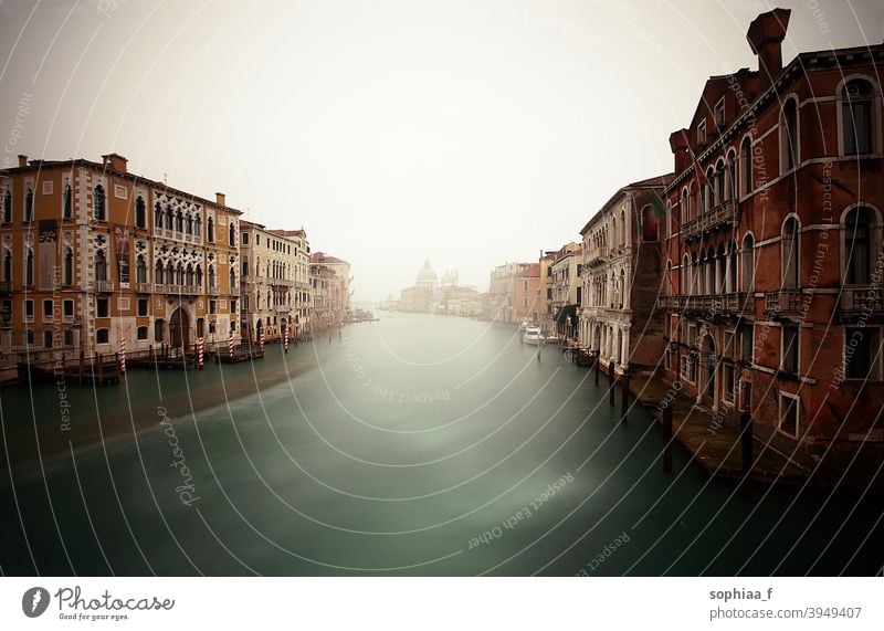 Travel Venice, foggy grand canal with old houses, city trip venice river travel italy mist bridge water blue vacation tourism colourful venezia architecture