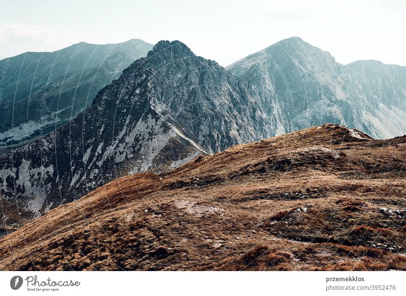 Tatra Mountains landscape. Scenic view of mountain rocky peaks, slopes, hills and valleys amazing outdoors nobody vacation path tourism trees top background