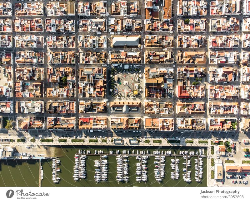 Aerial view of Vila Real de Santo Antonio, south of Portugal city town urban aerial vila real de santo antonio above aerial view algarve architecture border