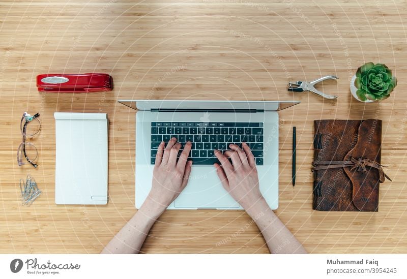 Desk Office Workspace Flatlay Photo business working office workplace desk person laptop computer modern man indoors online people sitting architecture coffee