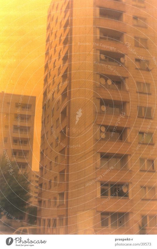 Satellite City Antenna Block Tower block Dresden Colour error Long exposure Yellow Architecture Prefab construction