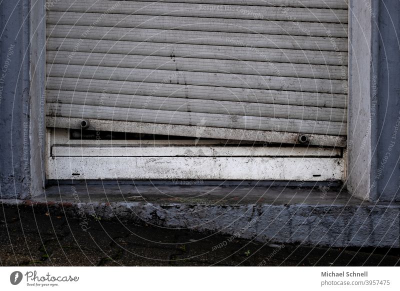 Old, Crooked, Defective Shutter roller shutter Broken Derelict Loneliness Window Shabby Dirty dirty window Oppressive House (Residential Structure) bleak