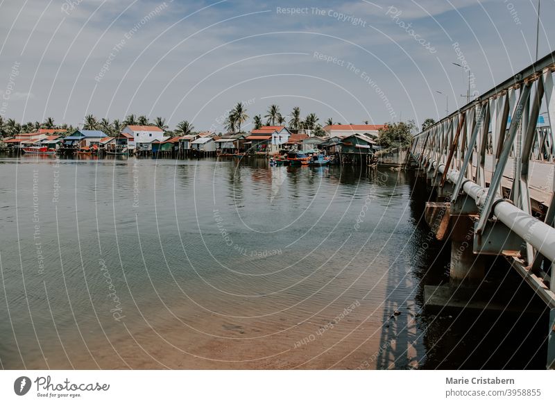 Rows of stilted houses on the riverside in Kampot, Cambodia kampot cambodia quaint lifestyle travel photography asia no people copy space rural life