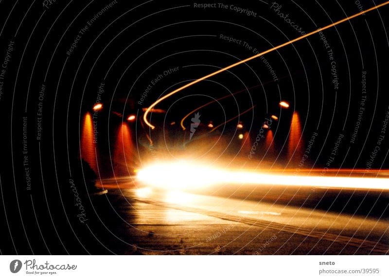 Weimar Tunnel Night Long exposure Truck Strip of light Transport Car Floodlight Street