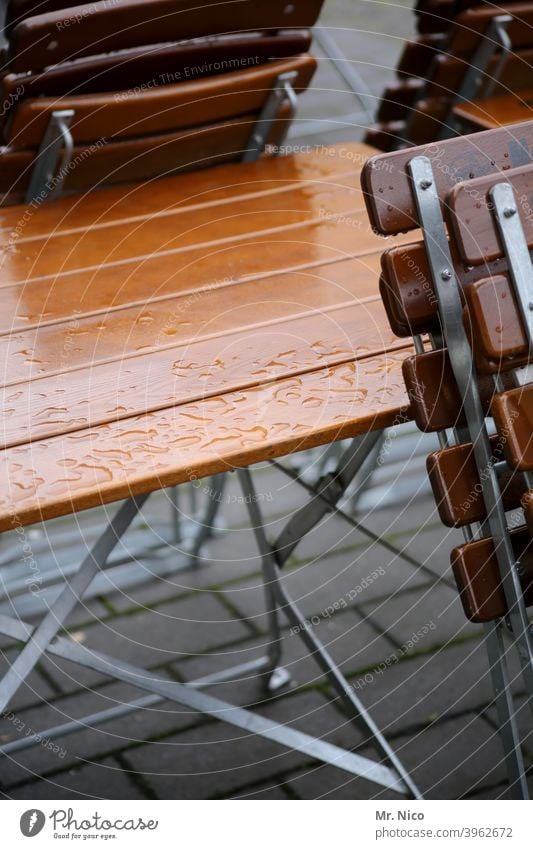 street cafe chairs Chair Seating Gastronomy Places Closed Café Table Restaurant Wood Beer garden Folding chair Terrace Sidewalk café raindrops Folding table