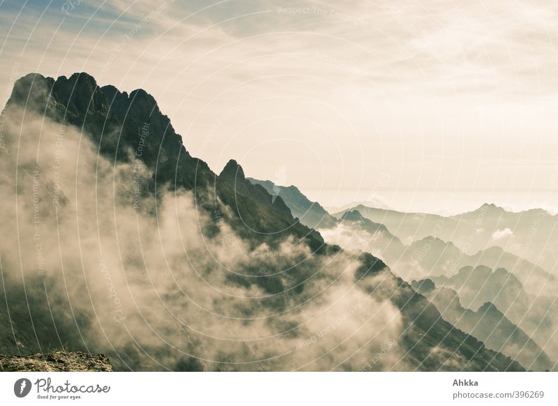 Ridges and peaks in the cloud haze in Corsica Healthy Wellness Harmonious Well-being Calm Vacation & Travel Far-off places Freedom Expedition Nature Landscape