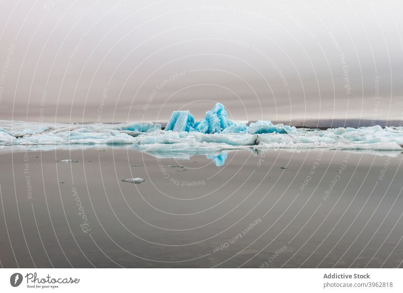 Icebergs in sea in winter iceberg cold water wintertime magnificent scenery seascape iceland gray sky season nature environment gloomy dull frozen weather