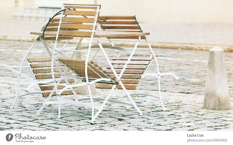 With no guests: seating of a beer garden deserted, the chairs empty and folded up, secured against theft corona void Empty Colour photo Deserted Exterior shot