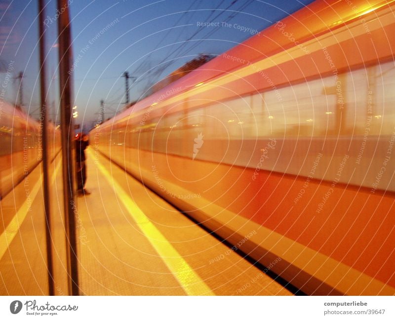 The train is coming Regional railroad Troisdorf Motion blur Transport Railroad Train station