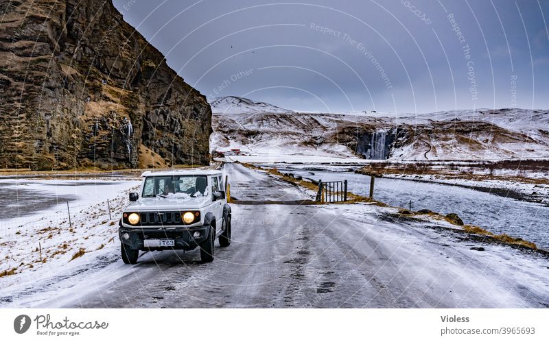 on the way - Iceland Landscape naturally Vacation & Travel mountains Mountain Deserted Blue Frost Snow Clouds infinitely Nature Street Direct Frozen