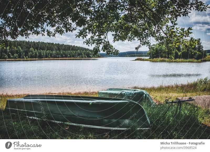 View of the Heyda dam, Thuringia Heyda Dam Lake Lakeside Tree Beautiful weather naturally Relaxation Sunlight Clouds Sky Water Landscape Summer Summer vacation