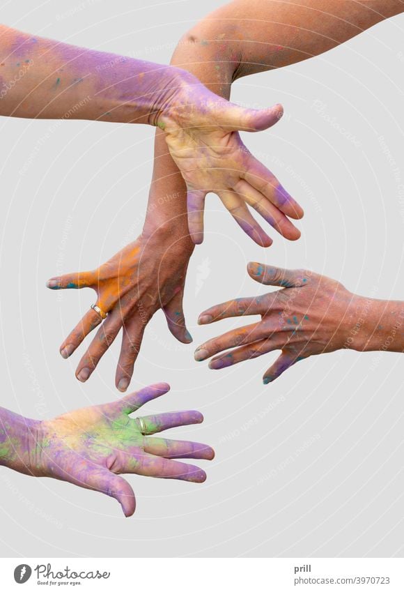 colorful hands happy holi colour celebration fun powder paint dye holy happiness celebrating activity splash vibrant close-up creativity bright art group funny