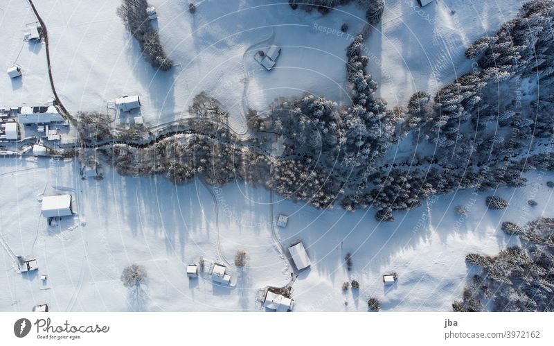 Meielsgrundbach in winter from above Bird's-eye view drone DJI winter landscape Aerial photograph Exterior shot Nature Colour photo Environment Brook