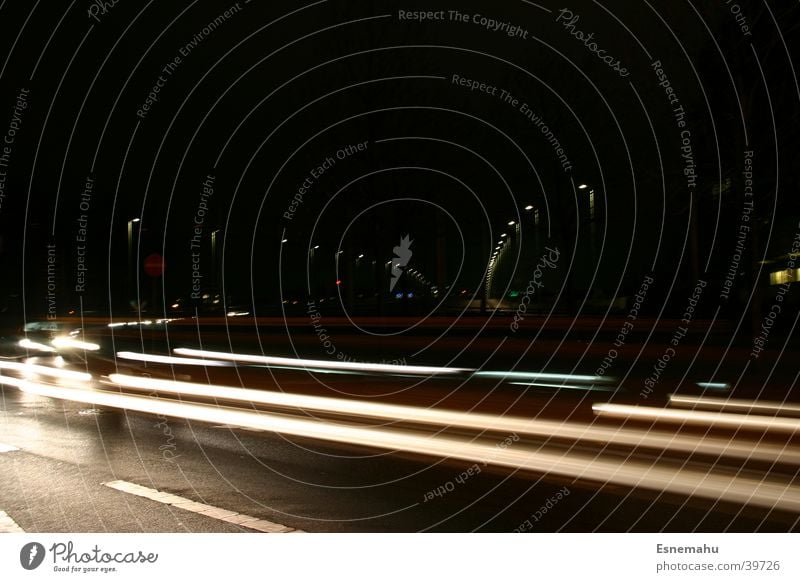 Mobility I Stripe Light Night Dark Black White Yellow Speed Acceleration Long exposure Glare effect Aperture Transport Car Movement Street