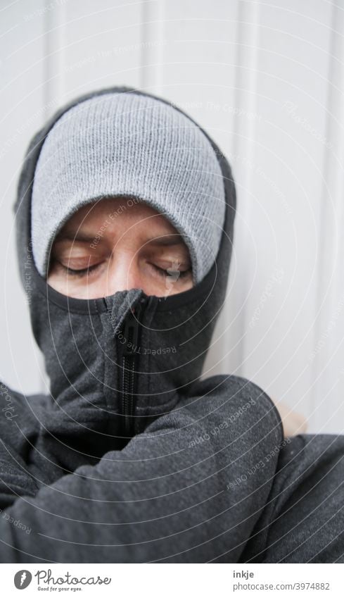 lockdown Colour photo Close-up Exterior shot portrait portrait of a woman Anonymous Masked Authentic tired Boredom coronavirus Winter Cold Freeze