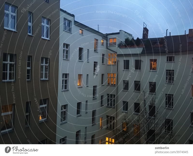 Backyard in Schöneberg again Old building on the outside Fire wall Facade Window House (Residential Structure) Sky blue rear building Courtyard