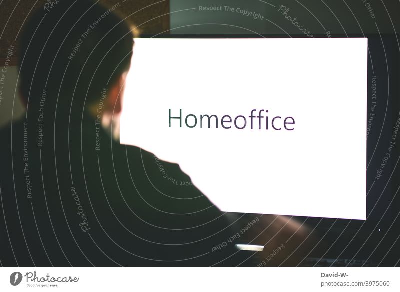 Home office / man sitting at the computer home office Computer Screen pandemic coronavirus Workplace at home labour monitor Classification Man Anonymous