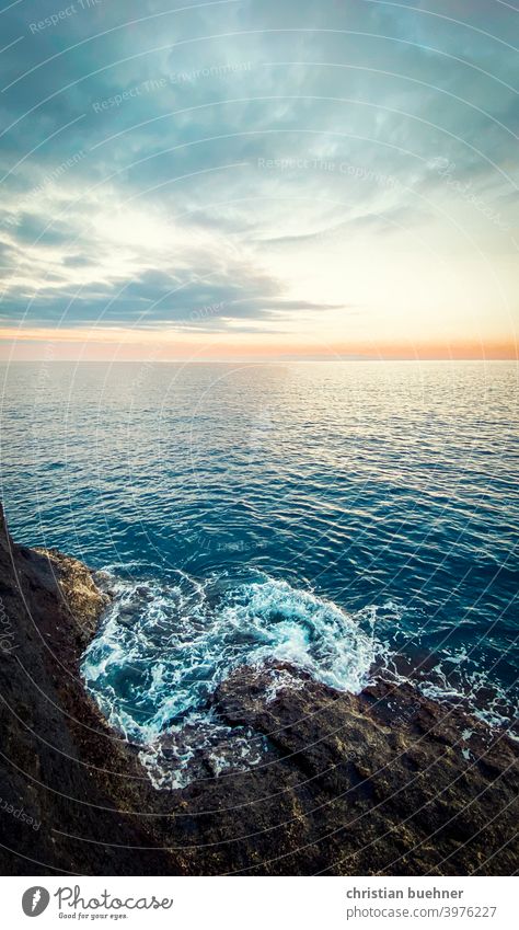 peaceful sunset beach and sea wave rock sky clouds emotional fresh pastel nature tenerife spain holliday relax blue