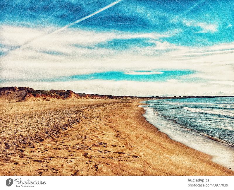 Day at the sea Beach Beach dune Walk on the beach Ocean ocean Waves Swell coast Water Sand Sky Blue sky Clouds Vapor trail dunes North Sea Baltic Sea Island