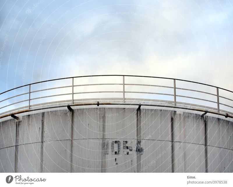 Stories from the Fence (94) Silo Concrete rail Sky Clouds Stone Architecture number 1054 Washed out Weather bins Puzzle Mysterious Storage Industrial plant