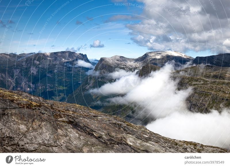 View into the norwegian landscape with clouds Mountain Clouds Rock Landscape Norway Fjord Hiking farsightedness