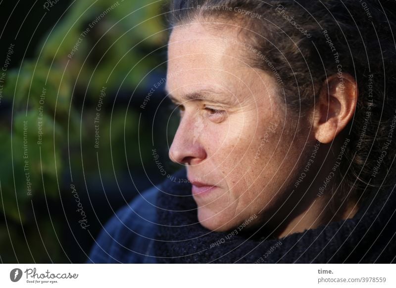 Light May Woman Profile Bright Face portrait sunny Earnest Concentrate Dirty Blonde Looking Meditative