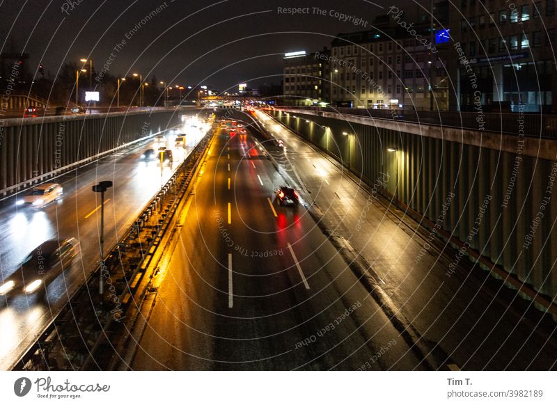 At night on a bridge in the city Berlin Schöneberg City highway Copy Space Deserted Town Twilight City life Evening Downtown Transport Highway Capital city