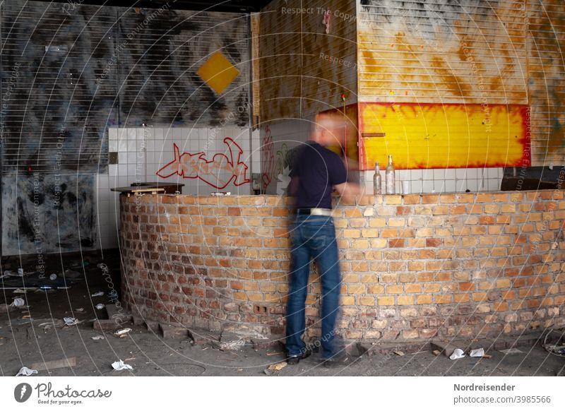 Man in an abandoned bar, symbolism for the decline of gastronomy and pub culture Bar Empty Gastronomy Closed Guest broke insolvent Roadhouse closure fail