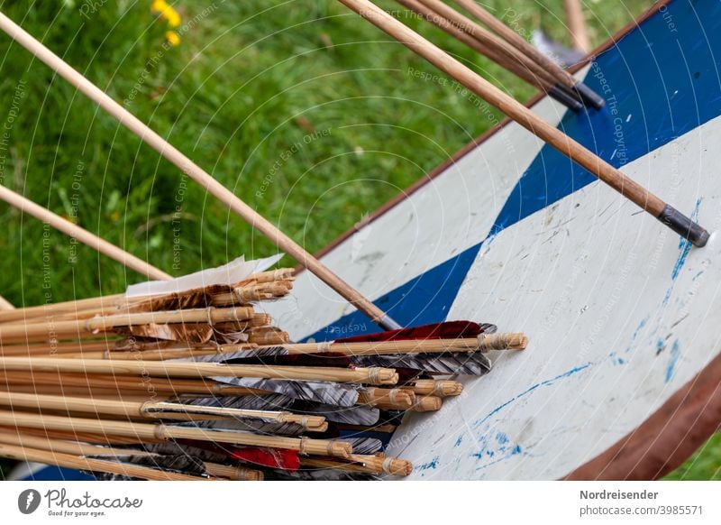 Archery at a medieval market Arrow archery Target Sports Strike Shoot Sagittarius free time recreational sport sign Shield knights games Medieval times