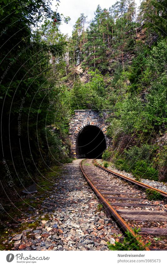 Tunnel portal on a disused railway line in the Thuringian Forest rails track Railroad Track decommissioned Decommissioning railway tunnel Transport