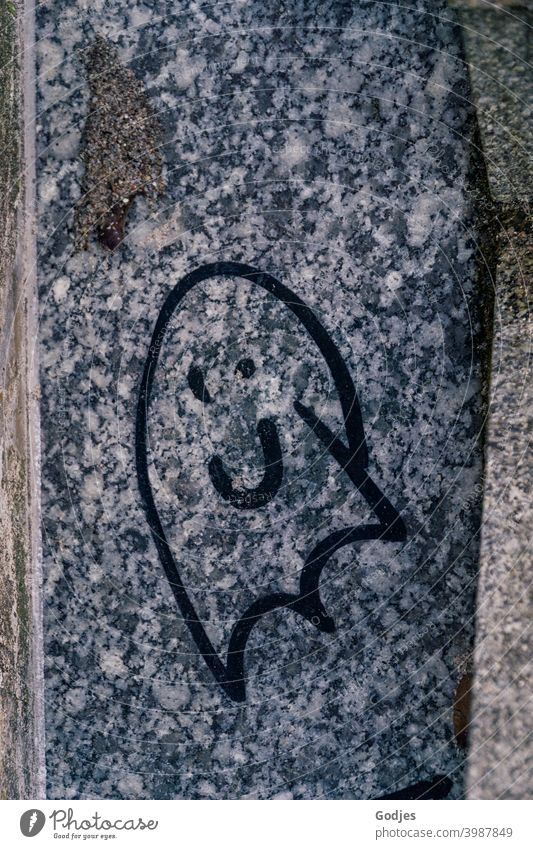 graffiti, small ghost, emoji Face cheerful Friendliness Colour photo Exterior shot Joy Laughter Smiling Smiley Emotions Sign Moody Day Graffiti Deserted