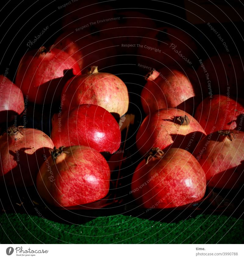 Market Day | Pomegranates Market stall Beautiful weather Sunlight Shadow Display Offer Fruit Side by side Lie presentation Red warm