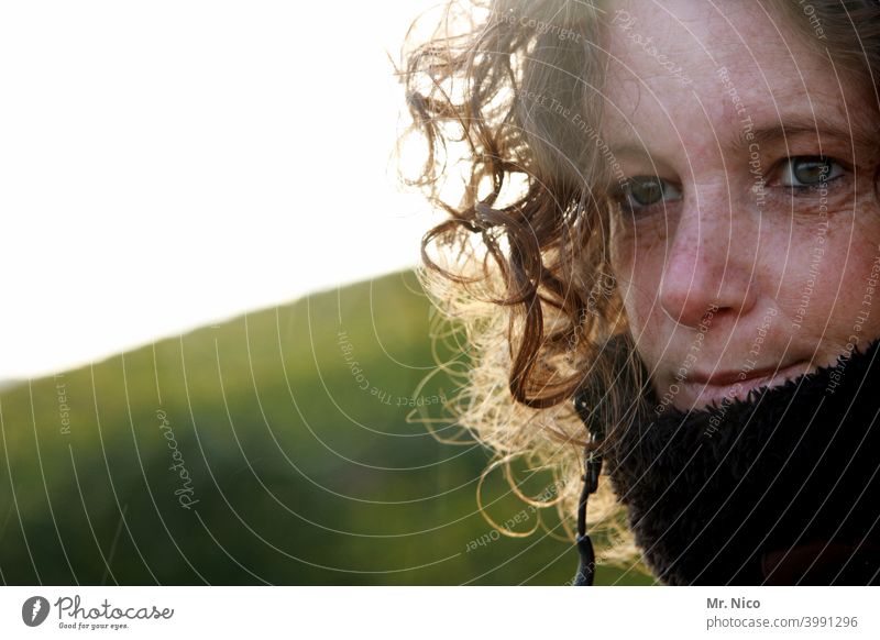 Freckles and curls Hair and hairstyles Face Feminine Curl Facial expression portrait naturally Autumnal Lifestyle Positive Looking pretty Contentment Scarf