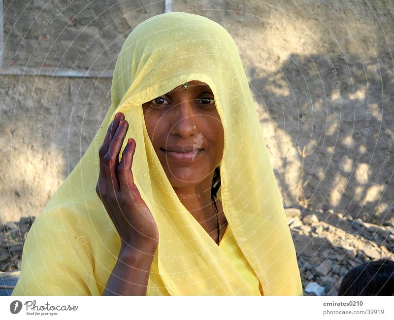 Mysteries of India Woman Sari Yellow Mysterious Face Looking Eyes Beautiful