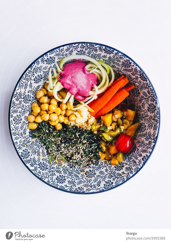 poke bowl with chickpeas, Hawaiian cuisine above algae appetizer asian avocado chicken condiments copy delicious diet dietary dieting dish food fresh green