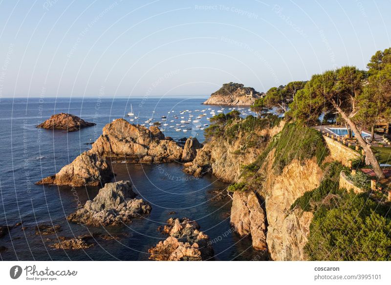 Landscape of Costa Brava shore, Catalonia, Spain aerial bay beach beautiful beauty brava catalonia city coast coastline copy space costa costa brava country