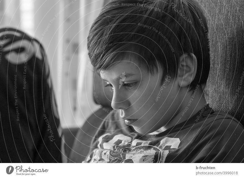 Child sitting on the couch looking at the smartphone Boy (child) portrait Looking Infancy Face Eyes Hair and hairstyles Playing Sofa Sit Comfortable