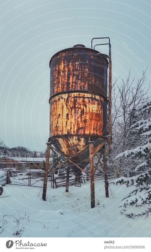 Kourou Silo Stand Large Tall Funnel Calm Long shot Colour photo Majestic Deserted Silhouette Loneliness Filling machine Road salt Workplace Work and employment