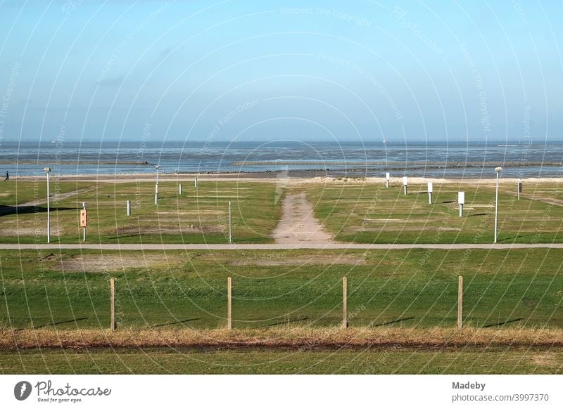 Empty camping site in autumn at the coast of the North Sea in Bensersiel near Esens in East Frisia in beautiful Lower Saxony Camping Camping site void