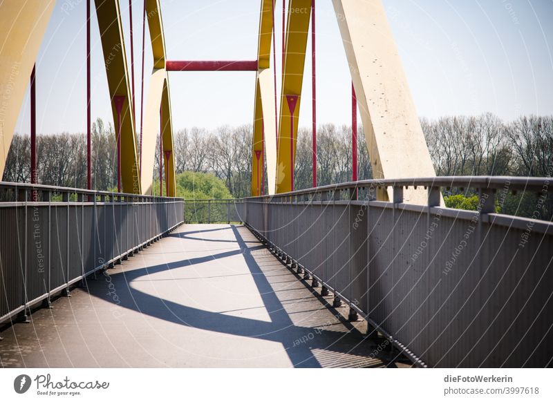 Clear shadows on a pedestrian and bicycle bridge Architecture Bridge colors Photography Bright Contents unsaturated Gray White Exterior shot Colour photo