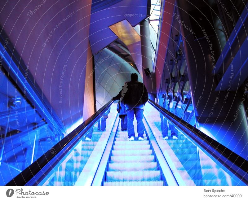 staircase Night shot Escalator Maximum Long exposure Neon light Architecture Berlin