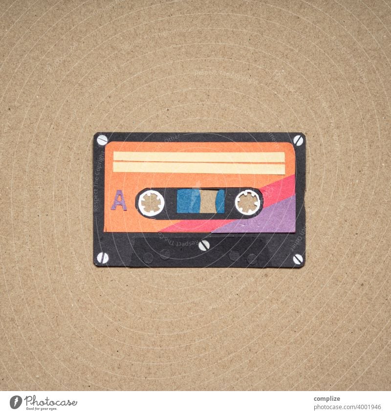 Cassette square flyers discotheque Party Clubbing hear sb./sth. silhouette Low-cut Paper paperboard retro style vintage 80s 70s mix tape Pop music original