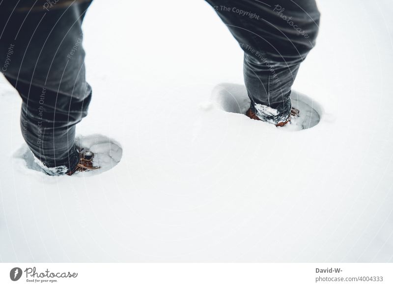 Man stomps through deep snow Snow sink trudge Footwear Snowfall Snow layer Winter Winter's day winter White Winter mood winter landscape Snowscape